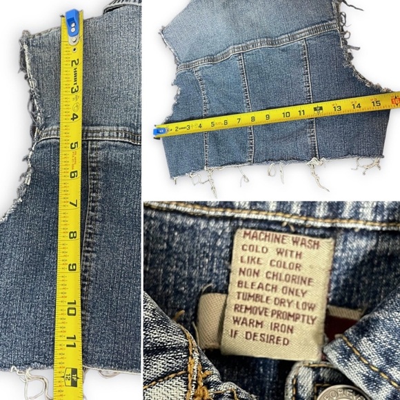 Vintage 90s Forever 21 Cropped Denim Vest Frayed Hem Womens Sz Small Punk Grunge - Picture 13 of 13